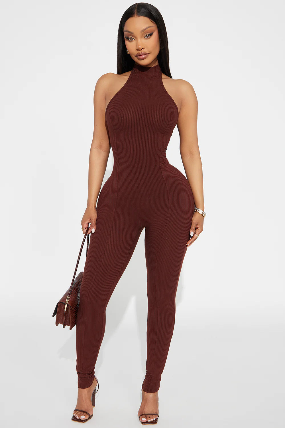Rubi Ribbed Jumpsuit - Chocolate