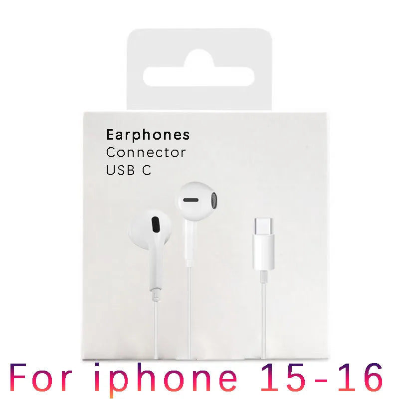Type c Wired Earphones Cable Earbuds for Apple Lightning Headphones for Iphone 5 6 8 7 Plus X XS MAX XR 10 11 12 13 14 Pro 15 16