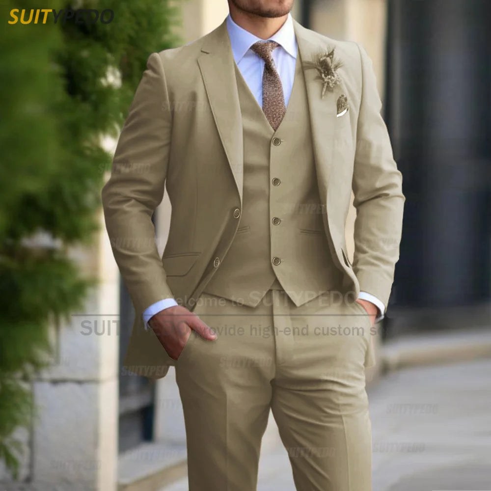 Formal Banquet Business Suit Sets For Men Wedding Party Grooms Elegant Outfits Fashion Prom Slim Fit Blazer Vest Pants 3 Pieces
