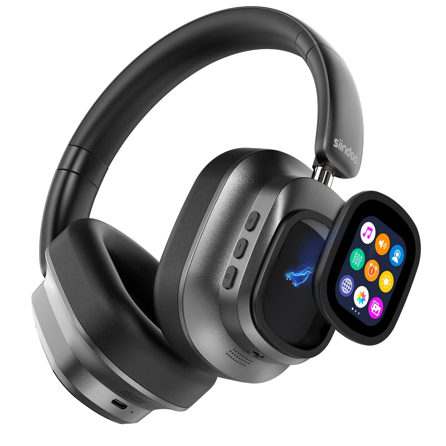 Siindoo JH-ANC930Plus Active Noise Cancelling Headphones, Hybrid Wireless Headphone With Multi Magnetic Touch Control LED Screen