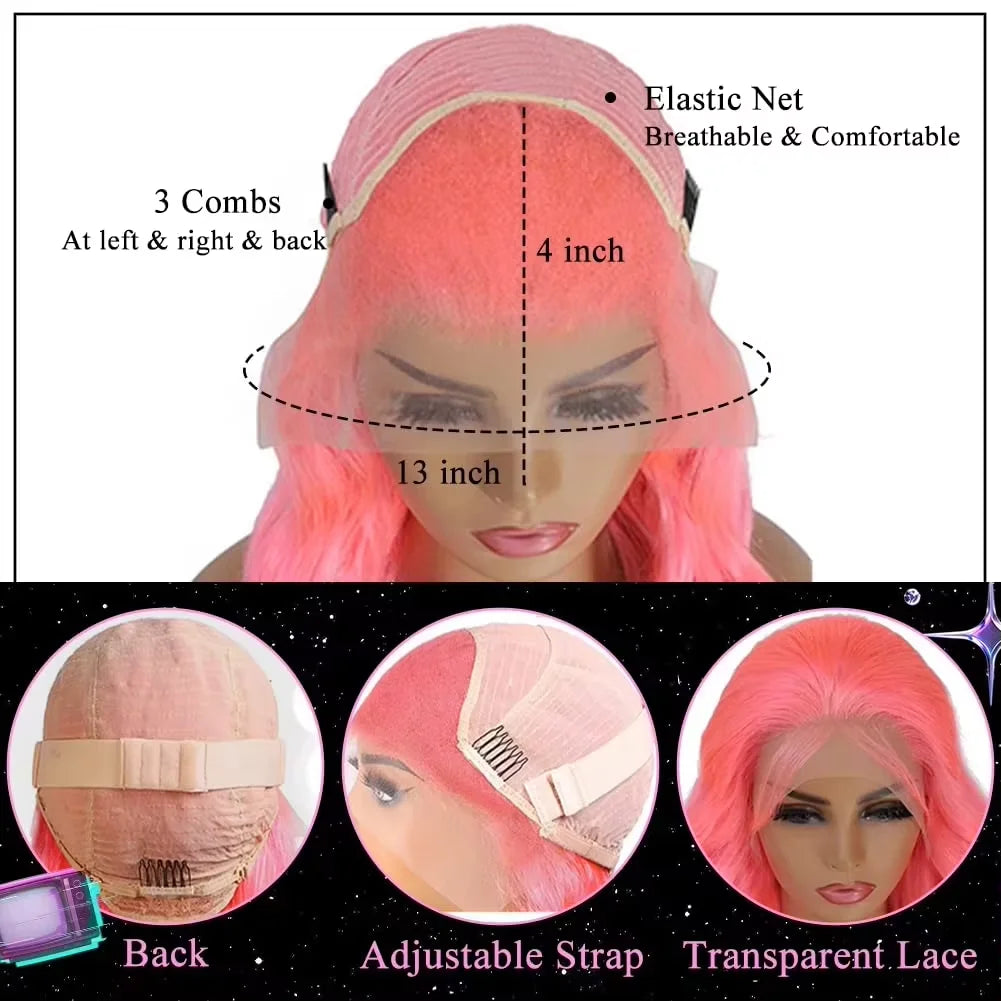 30 Inch Lace Front Wig Human Hair 13x6 Straight Pink HD Lace Frontal Wig Human Hair Pink Lace Front Wig Human Hair For Women