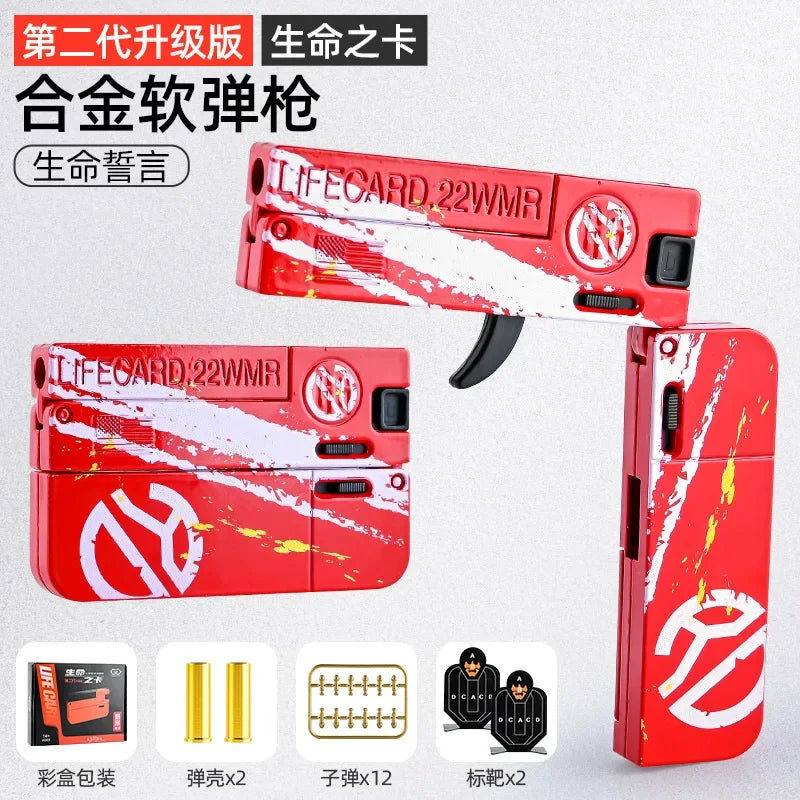2.0 Upgraded Lifecard Alloy Folding Gun Toy Soft Bullet Blaster Shooting Model Pistol For Adults Kids Boys Christmas Gifts