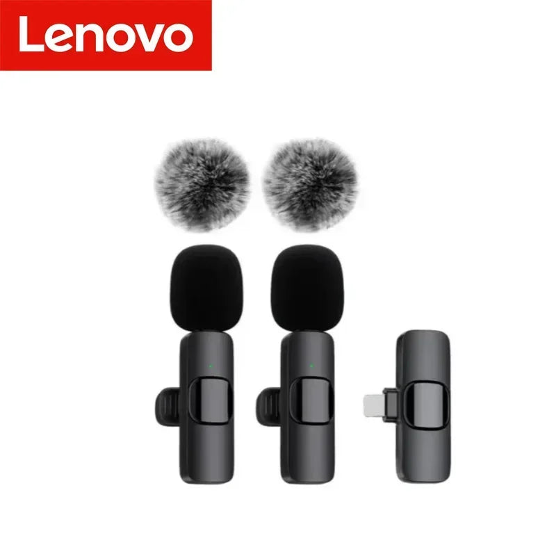 Lenovo New Wireless Lavalier Microphone Portable Audio Video Recording Mini Mic For Android IPhone Live Broadcast Gaming Phone