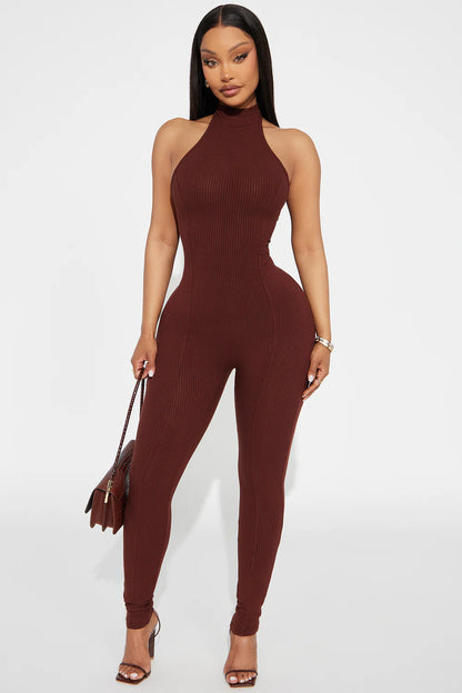 Rubi Ribbed Jumpsuit - Chocolate