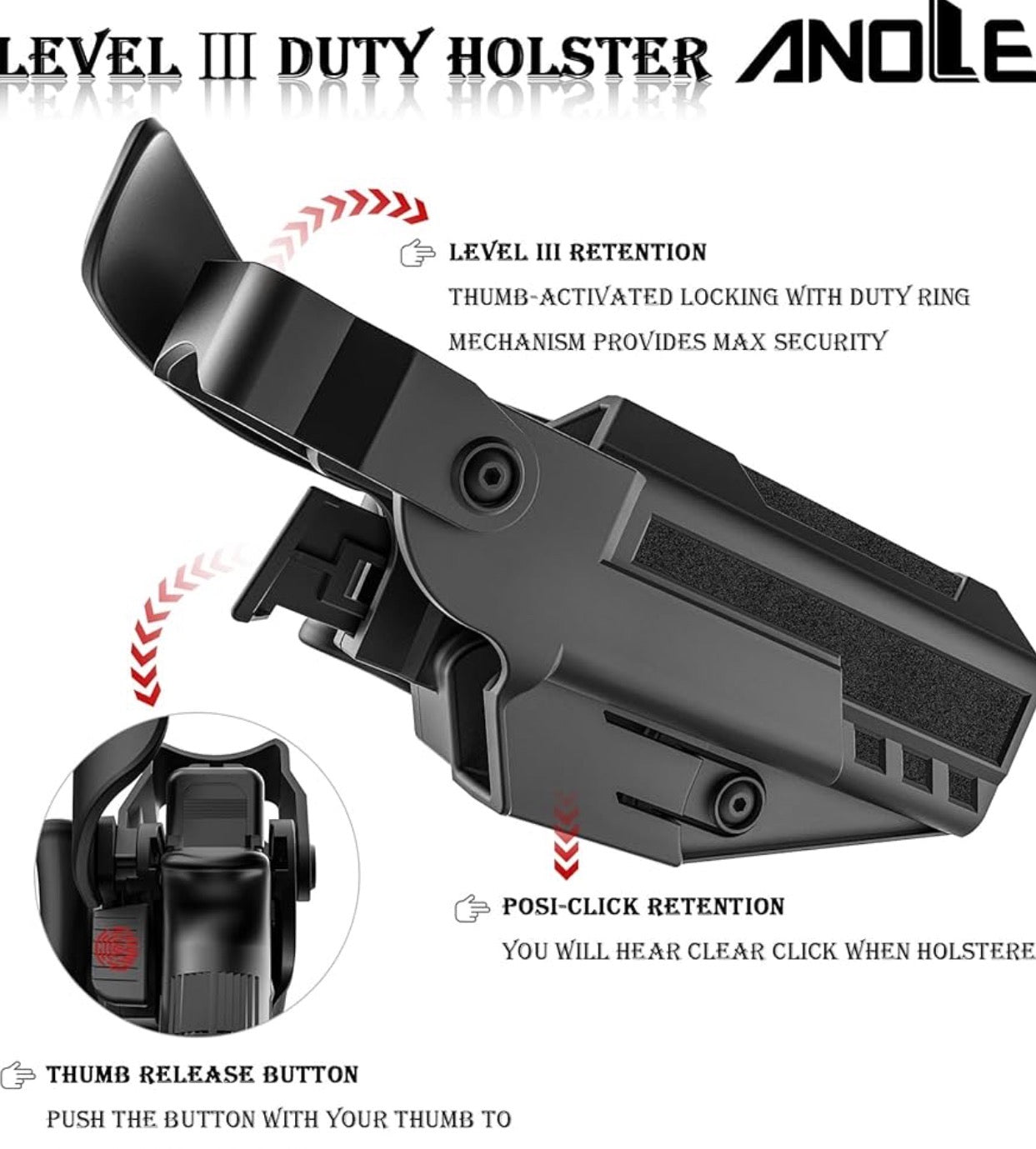 Level 3 Gun Holster for Glock 19/17/19X Gen 1-5, Glock 23/32 / Glock 45/44 Gen1-4, Adjustable Rentention OWB Paddle Pistol Holster with Auto Lock Thumb Release Button, Open Carry Holster, Right-handed