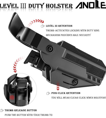 Level 3 Gun Holster for Glock 19/17/19X Gen 1-5, Glock 23/32 / Glock 45/44 Gen1-4, Adjustable Rentention OWB Paddle Pistol Holster with Auto Lock Thumb Release Button, Open Carry Holster, Right-handed