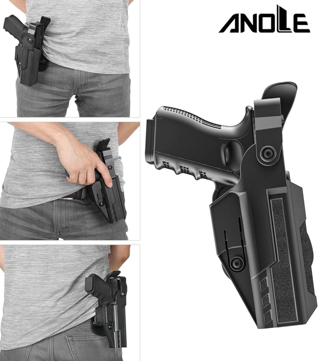 Level 3 Gun Holster for Glock 19/17/19X Gen 1-5, Glock 23/32 / Glock 45/44 Gen1-4, Adjustable Rentention OWB Paddle Pistol Holster with Auto Lock Thumb Release Button, Open Carry Holster, Right-handed