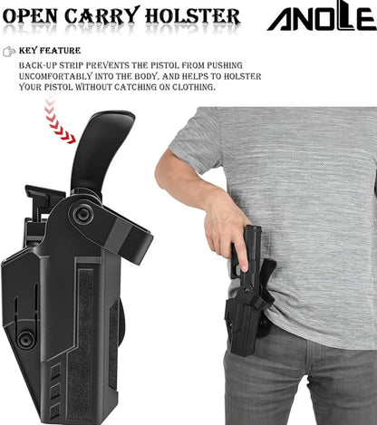 Level 3 Gun Holster for Glock 19/17/19X Gen 1-5, Glock 23/32 / Glock 45/44 Gen1-4, Adjustable Rentention OWB Paddle Pistol Holster with Auto Lock Thumb Release Button, Open Carry Holster, Right-handed