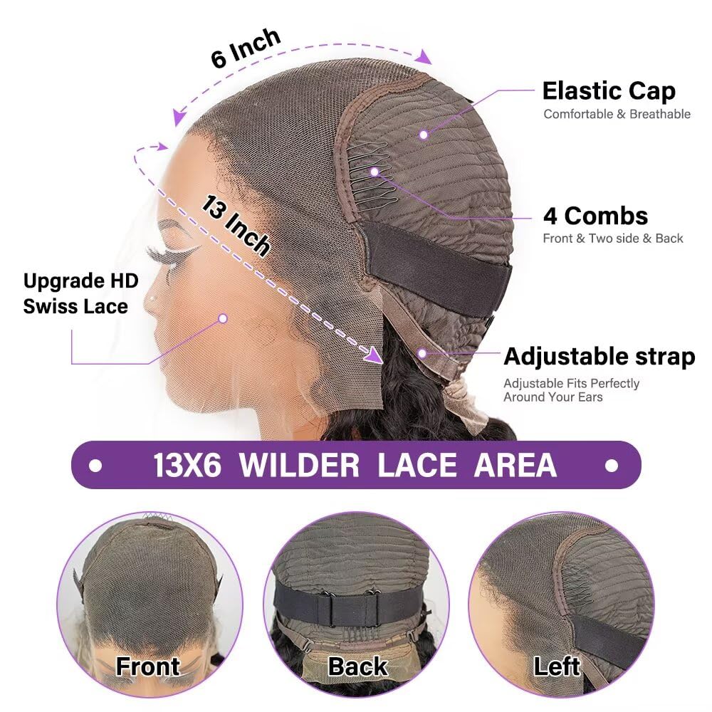 Deep Wave Lace Front Wigs Human Hair 200 Density HD Transparent Lace Frontal Wigs Human Hair 13x6 Pre Plucked Deep Curly Glueless Wig 100% Virgin Curly Human Hair Wig for Black Women