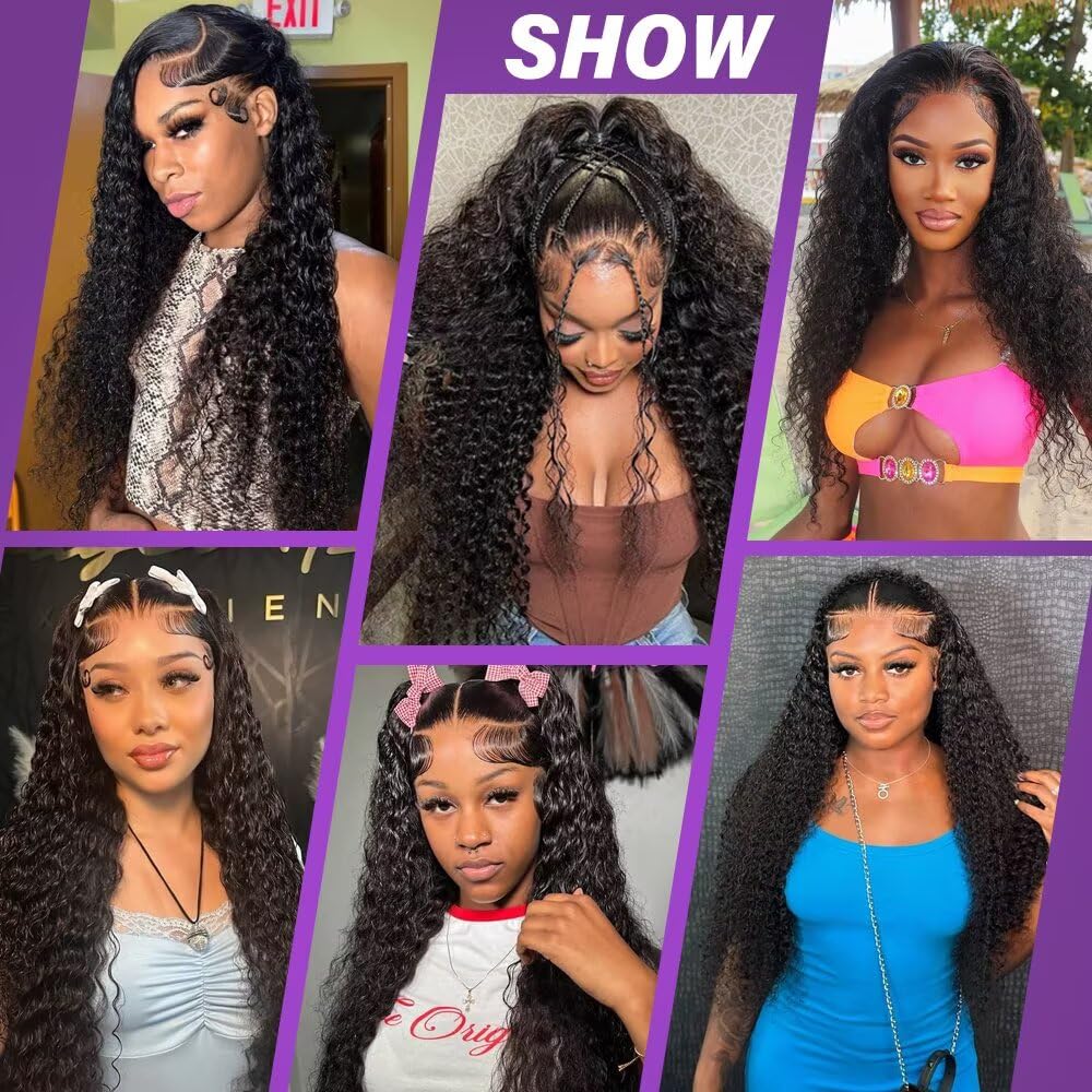Deep Wave Lace Front Wigs Human Hair 200 Density HD Transparent Lace Frontal Wigs Human Hair 13x6 Pre Plucked Deep Curly Glueless Wig 100% Virgin Curly Human Hair Wig for Black Women