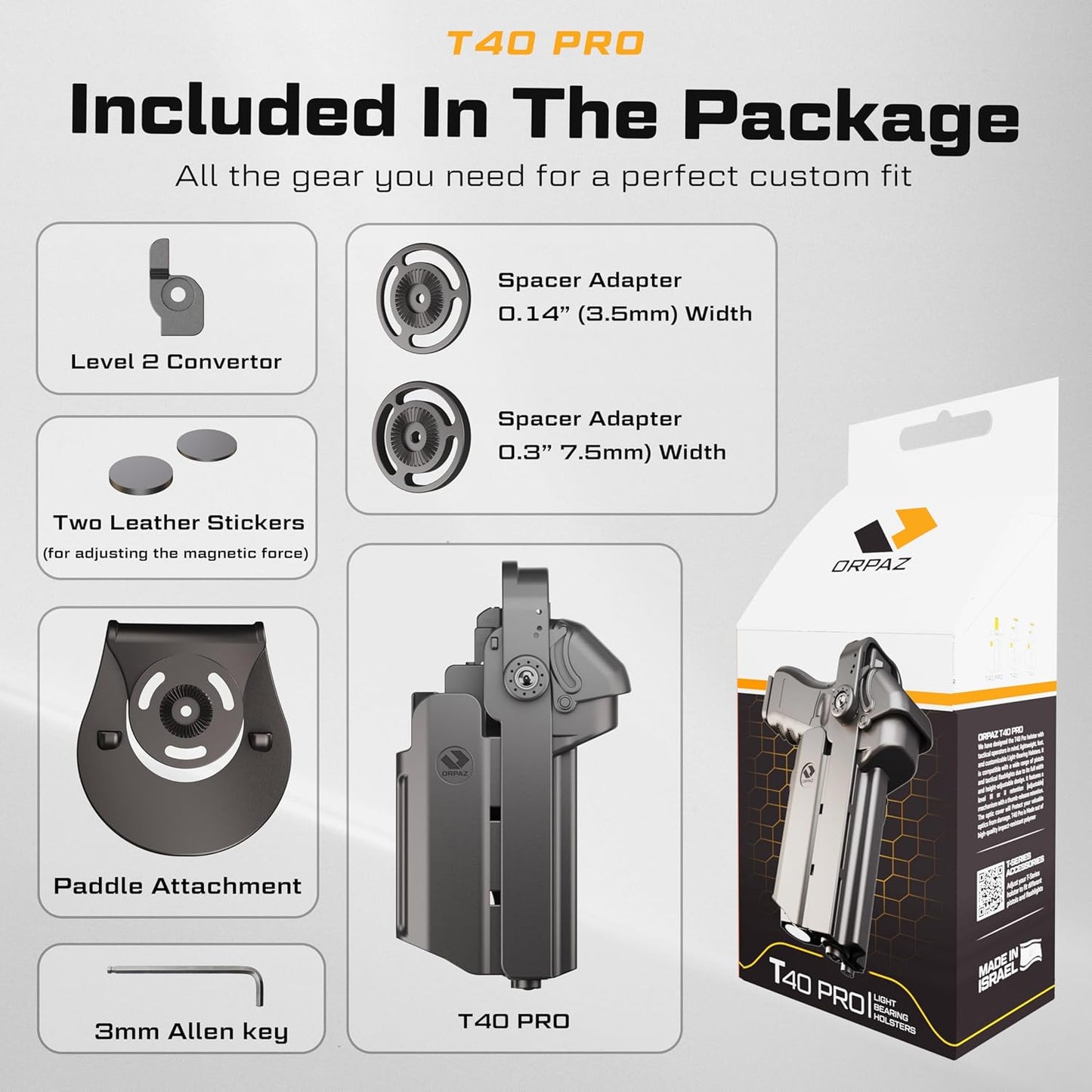 Orpaz T40 Light-Bearing Holster – Universal OWB Tactical Holster Level 3 Security, Compatible w/Most Pistol Lights, Optics-Ready, Adjustable, Fits Most Pistols