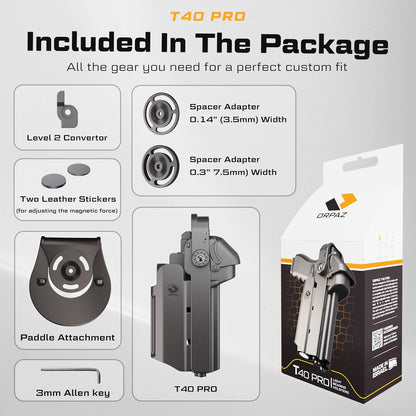 Orpaz T40 Light-Bearing Holster – Universal OWB Tactical Holster Level 3 Security, Compatible w/Most Pistol Lights, Optics-Ready, Adjustable, Fits Most Pistols