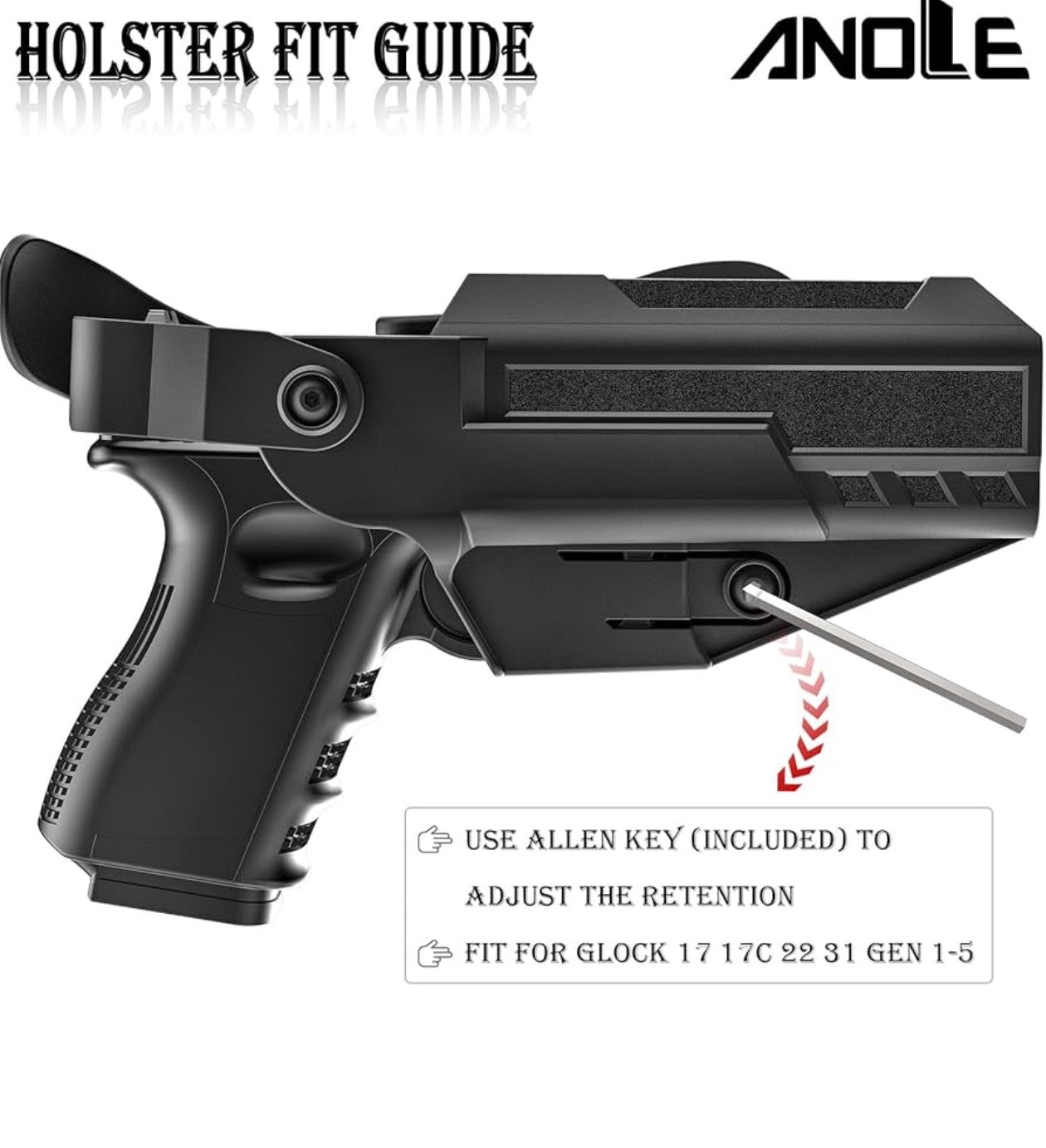 Level 3 Gun Holster for Glock 19/17/19X Gen 1-5, Glock 23/32 / Glock 45/44 Gen1-4, Adjustable Rentention OWB Paddle Pistol Holster with Auto Lock Thumb Release Button, Open Carry Holster, Right-handed