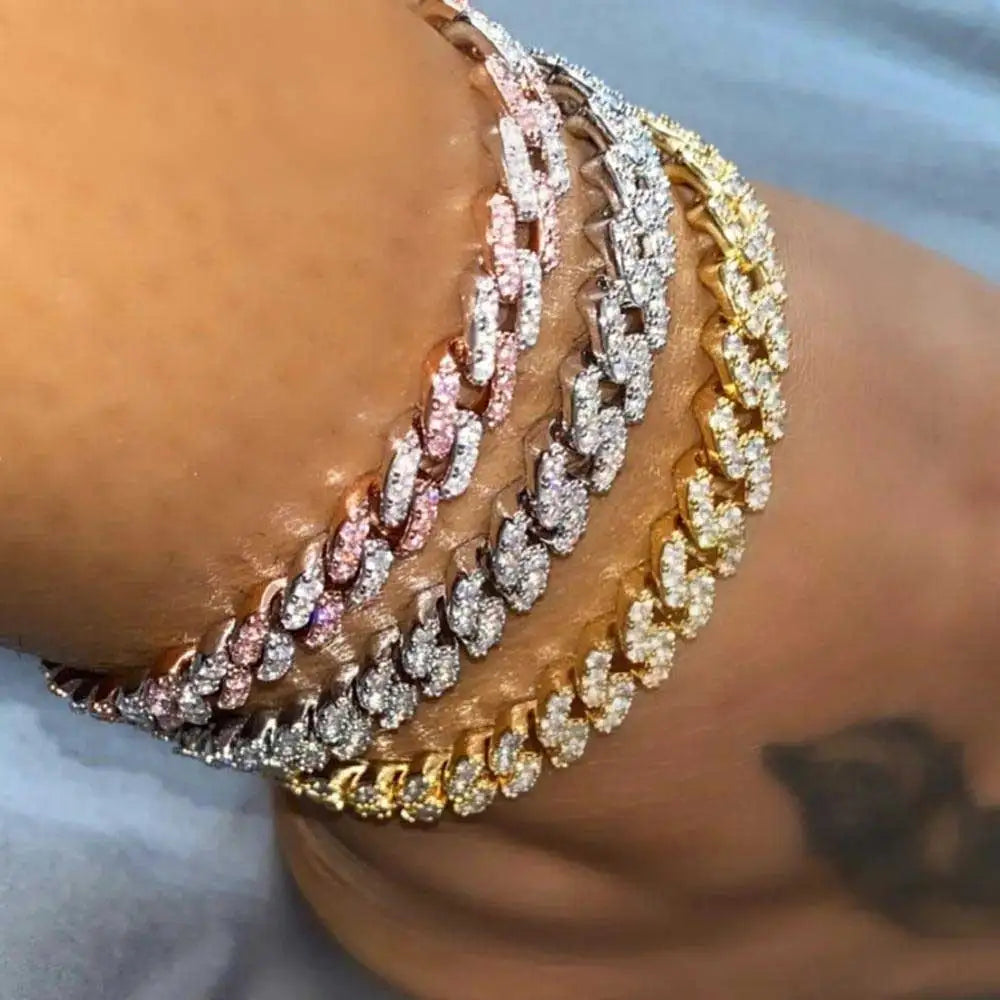 Punk Fashion Gold Silver Color Bling Rhinestone Anklet for Women Iced Out Cuban Crystal Anklets Barefoot Sandals Foot Jewelry