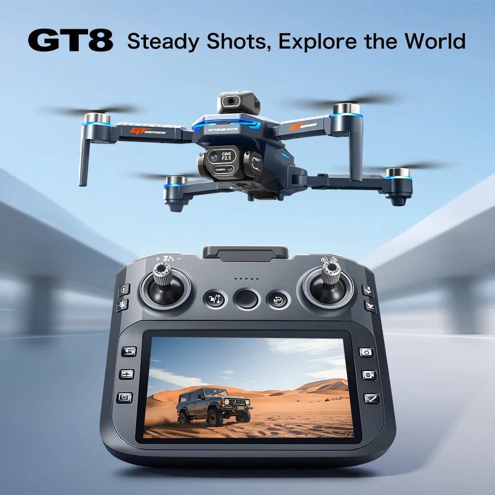 New GT8 Drone 8K Professional HD Dual Cameras Screen Remote 5G WIFI Brushless Motor Obstacle Avoidance Foldable Quadcopter Toys