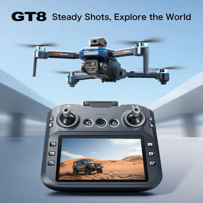 New GT8 Drone 8K Professional HD Dual Cameras Screen Remote 5G WIFI Brushless Motor Obstacle Avoidance Foldable Quadcopter Toys
