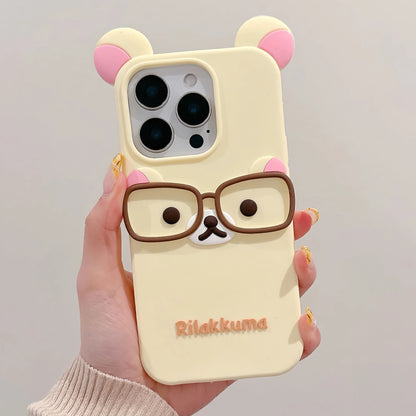 Cute Cartoon 3D Rilakkuma Phone Case For iPhone 16 15 14 13 12 11 Pro X XS Max XR 6 7 8 Plus 4 4S 5 5S SE Soft Silicone Cover