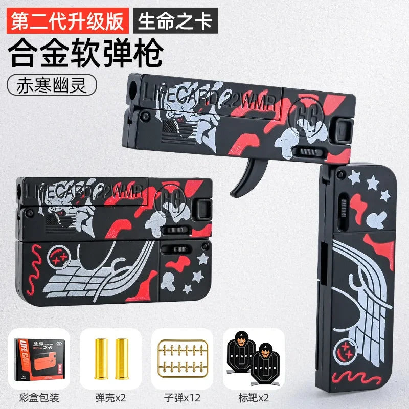 2.0 Upgraded Lifecard Alloy Folding Gun Toy Soft Bullet Blaster Shooting Model Pistol For Adults Kids Boys Christmas Gifts