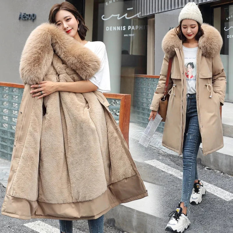 Winter Jacket 2026 New Women Parka Clothes Long Coat Wool Liner Hooded Jacket Fur Collar Thick Warm Snow Wear Padded Parka 6XL