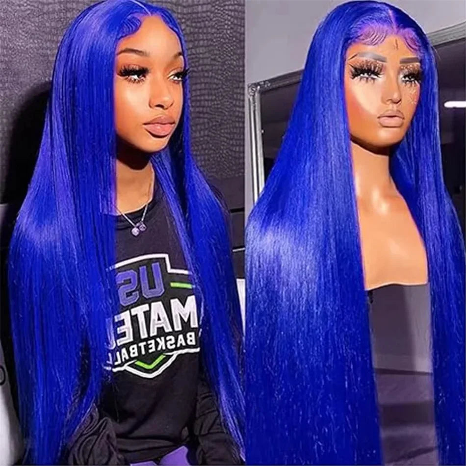 13x6 Glueles HD Blue Lace Front Wig 100% Vietnamese Human Hair Wigs On Clearance Sale Royal Blue Bone Straight Lace Frontal Wig