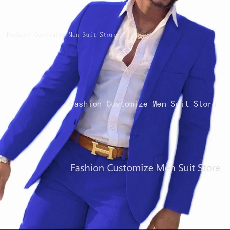 2 Pieces Beige Suit for Men Slim Fit Wedding Groom Tuxedo Groomsmen Suits Male Fashion Smoking Costume Homme Blazer with Pants