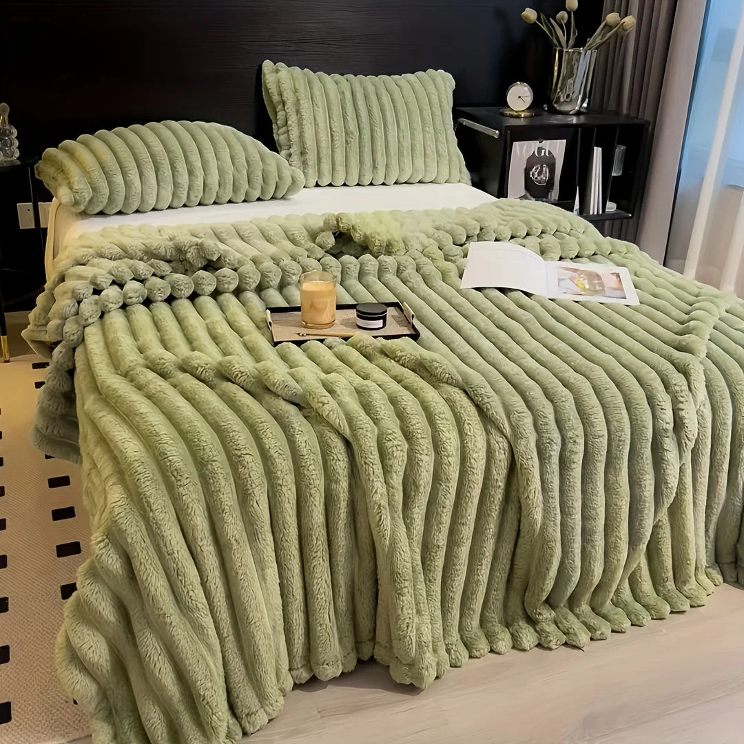 Solid Thickened Wide Striped Flannel Multifunctional Blanket, Can Be Used As Bed Sheet Cover Blanket, Sofa Blanket,nap Blanket