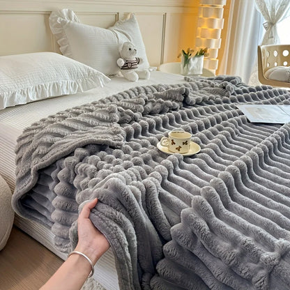 Solid Thickened Wide Striped Flannel Multifunctional Blanket, Can Be Used As Bed Sheet Cover Blanket, Sofa Blanket,nap Blanket