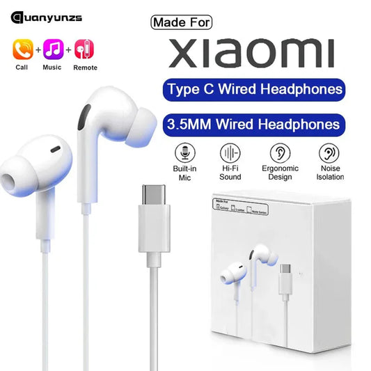 Original Type C Wired Headphone For Xiaomi Mi 14 13 12 Pro Ultra Lite 3.5MM Earphone Redmi Poco Huawei Samsung Earbuds Headset