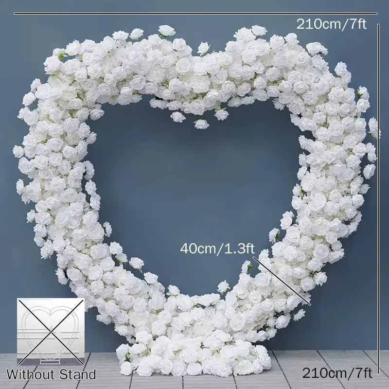 Luxury Red Rose Floral Arrangement Cloth Base Heart-Shaped Frame Arch Wedding Backdrop Decor Window Display Props A8869