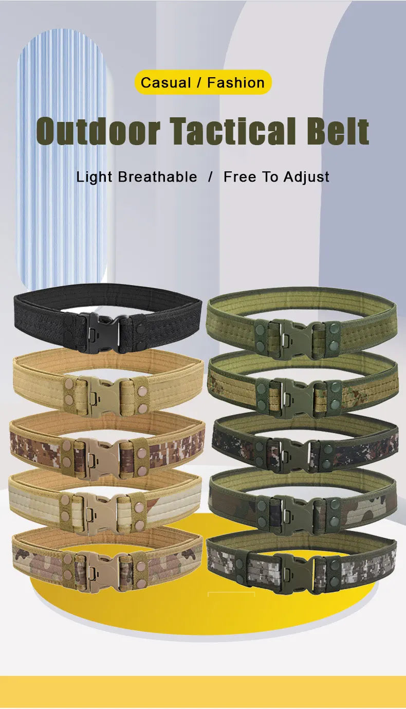 New Style Men's Quick-Release Tactical Belt - Outdoor Camouflage Nylon Wide Waist Belt for Mountaineering, Hiking, Work, Fishing
