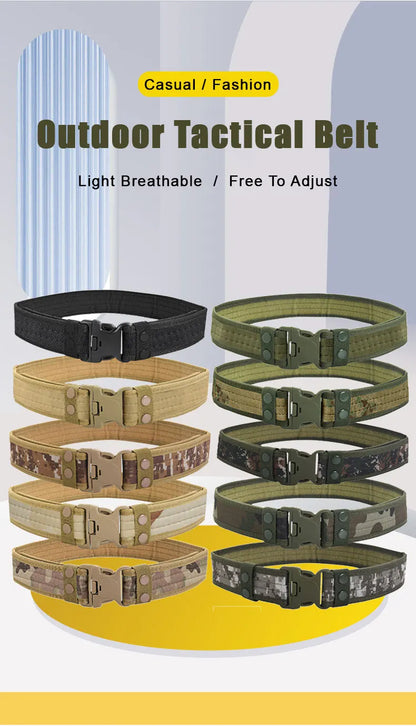 New Style Men's Quick-Release Tactical Belt - Outdoor Camouflage Nylon Wide Waist Belt for Mountaineering, Hiking, Work, Fishing