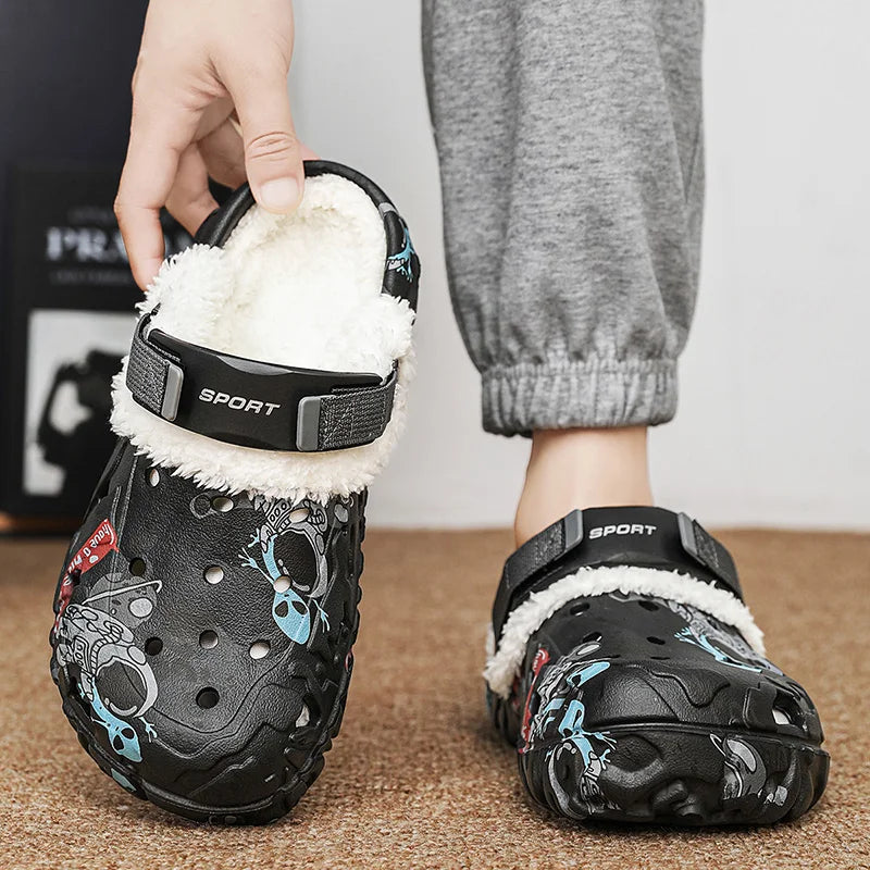 Mens Winter Warm Slippers Soft Indoor Women Slippers Summer Removable Sandals Men Non Slip Plush Fur Clogs Big Size Slippers 47