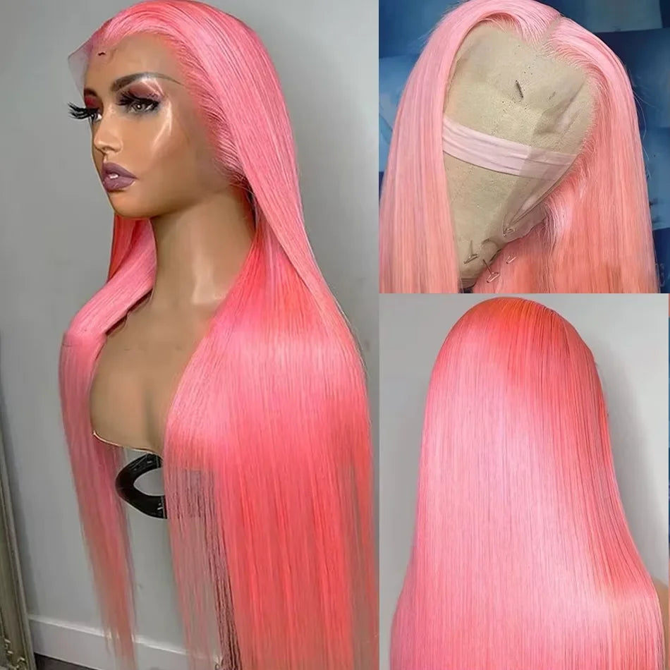 30 Inch Lace Front Wig Human Hair 13x6 Straight Pink HD Lace Frontal Wig Human Hair Pink Lace Front Wig Human Hair For Women