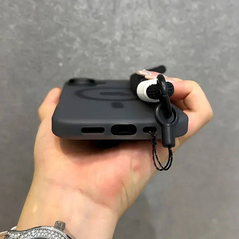 For Magsafe Candy Color Contrast Lanyard Case For iPhone 16 15 17 Pro Max 14 Plus 11 12 13 16e Hand Wrist Strap Matte Soft Cover