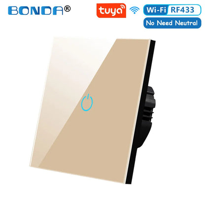 BONDA Smart Switch Alexa RF433 No Neutral Tuya Control Works With Google 1/2/3 Gang Smart Life Home Light WiFi Touch Switches 86