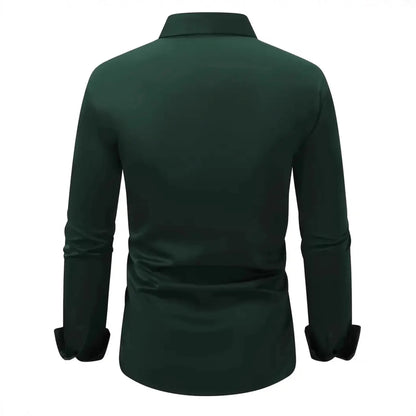 Men's Casual Long Sleeved Solid Color Loose Shirt in Autumn and Winter Slightly Elastic Can Be Worn on the Inside or Outside