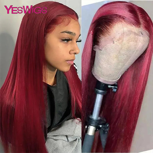 HD 13x6 Burgundy 99J Red Glueless Lace Front Wig 100% Vietnamese Human Hair Super Double Drown Bone Straight Lace Frontal Wig
