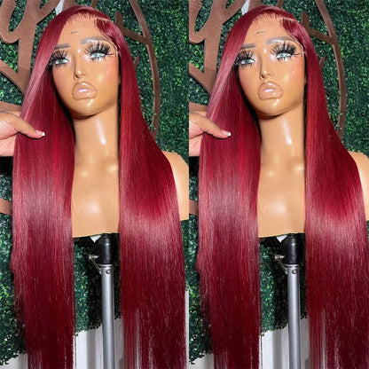 HD 13x6 Burgundy 99J Red Glueless Lace Front Wig 100% Vietnamese Human Hair Super Double Drown Bone Straight Lace Frontal Wig