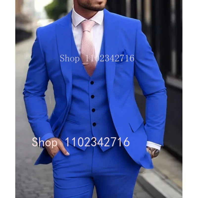 Pink Luxury Men Suits 2024 Terno Slim fit 3 Piece Jacket Pant With Vest Groom Wedding Tuxedo Costume Homme Formal Occasion Terno