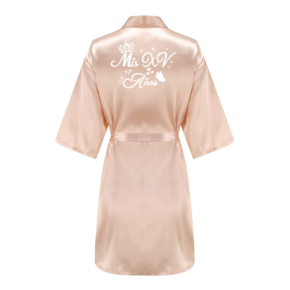 Mis15 Años Robe 15 Years Girl Birthday Party Robes Quinceanera Robe Mis XV Bathrobe Silkly Nightgown