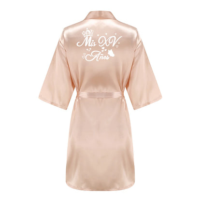 Mis15 Años Robe 15 Years Girl Birthday Party Robes Quinceanera Robe Mis XV Bathrobe Silkly Nightgown