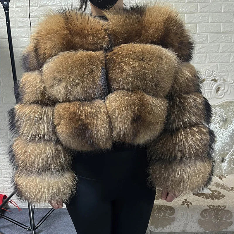 Plus Size Tops Brown Fur Maomaokong Obese Women's Outerwear Natural Raccoon Real Fur Coat Winter Jacket Female Clothing 4xl