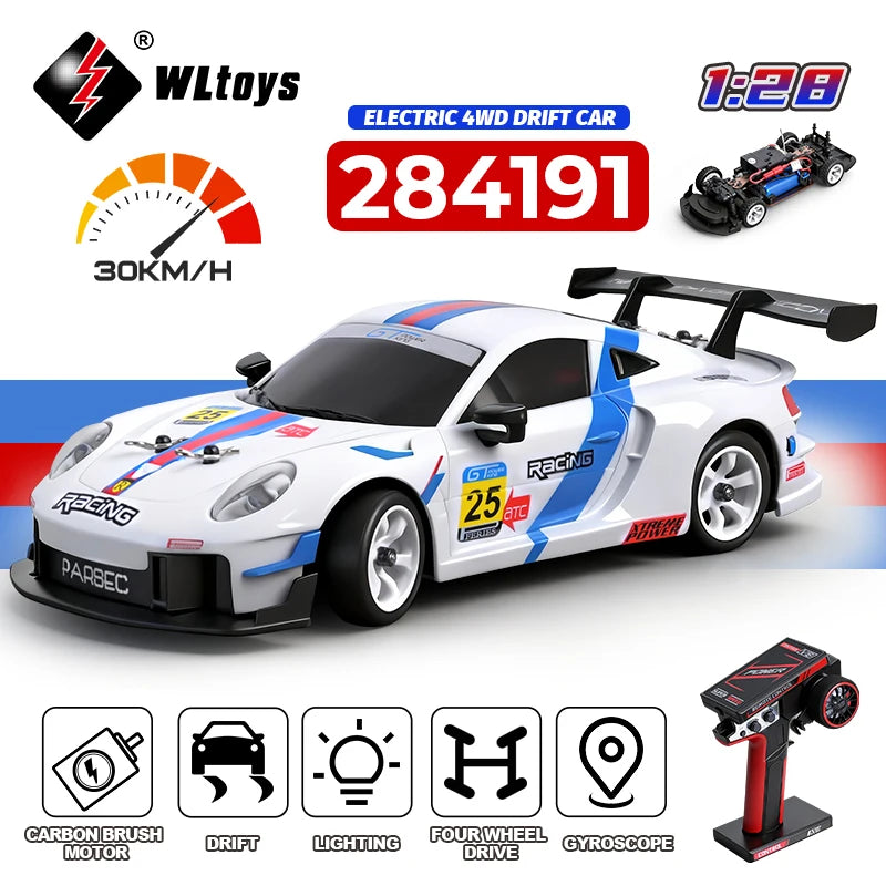 WLtoys 284191 284019-A Upgraded Gyro 1/28 RC Drifting Car 4WD High Speed Radio Control Model 2.4G Drift Racing Vehicle Mini Gift