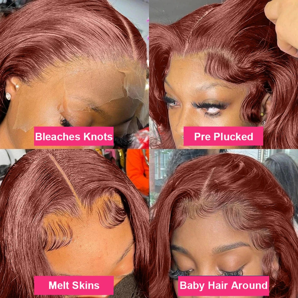 40 inch Reddish Brown HD Lace Front Human Hair Wig PrePlucked 13x4 Colored Human Hair 13x6 Lace Front Wigs Body Wave Wig 4x4 5x5