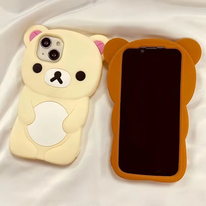 Cute Cartoon 3D Rilakkuma Phone Case For iPhone 16 15 14 13 12 11 Pro X XS Max XR 6 7 8 Plus 4 4S 5 5S SE Soft Silicone Cover