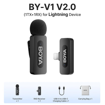 BOYA BY-V3 Wireless Lavalier Lapel Mirophone Noise-cancelling Rechargeable Mic for iPhone Android Camera Live Streaming Vlogging