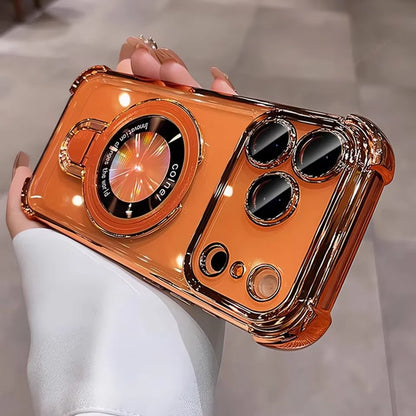 For Magsafe Wireless Charging Case For iPhone 17 Pro Max Air 14 15 Plus 13 12 16 Pro Transparent Plating Ring Holder Phone Cover