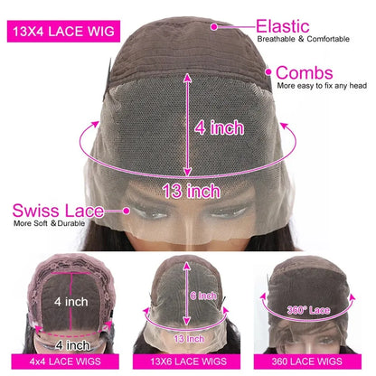 Dark Blue 13x4 HD Lace Front Human Hair Wigs For Women Pre Plucked Blue Body Wave Transparent Lace Frontal Wigs 100% Human Hair