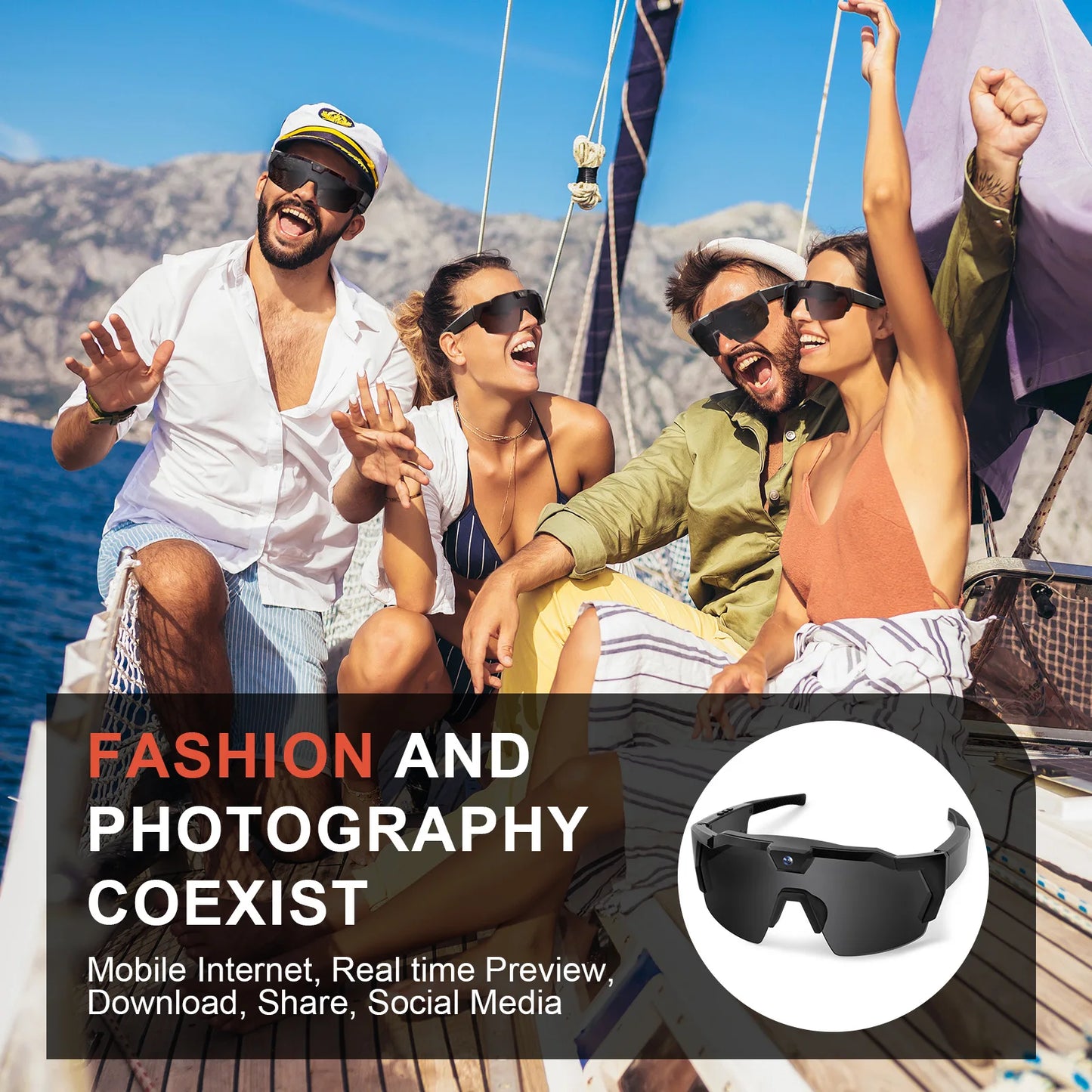 AI Smart Glasses 1200W Pixel 8K HD Camera Video Recording Outdoor Cycling Skiing Windproof Eye Protection Photography Sunglasses