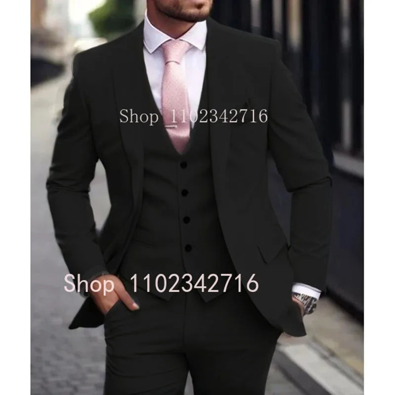 Pink Luxury Men Suits 2024 Terno Slim fit 3 Piece Jacket Pant With Vest Groom Wedding Tuxedo Costume Homme Formal Occasion Terno